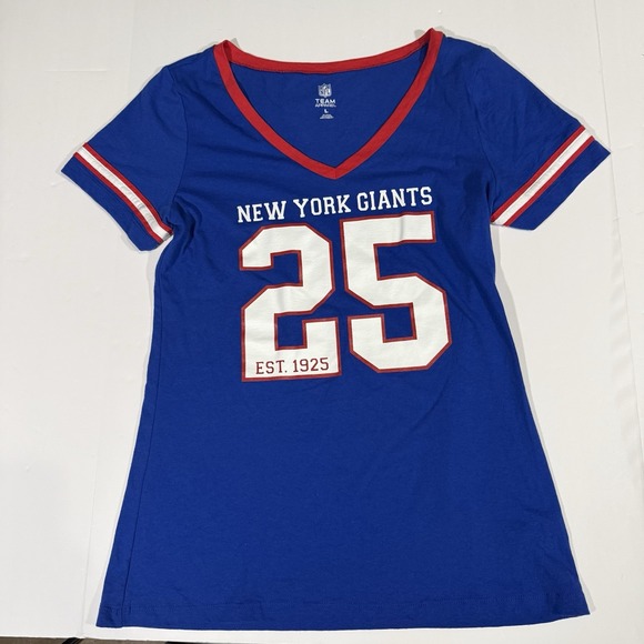 NFL Team Apparel New York Giants Women's L V-Neck Jersey T-Shirt Blue 25 - Picture 2 of 8